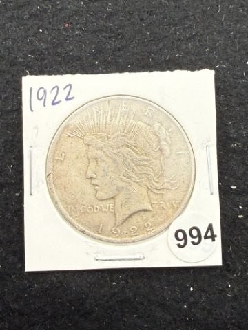 1922 Peace Silver Dollar Coin: KEY WORDS: INDIAN ARTIFACT ARTIFACTS ARROWHEAD ARROWHEADS NATIVE AMERICAN MISSISSIPPIAN QUAPAW CADDO POTTERY COINS MORGAN DOLLAR PEACE DOLLAR SILVER COINS. All coins have been Sigma tested for