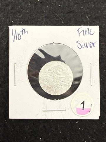 1/10th Fine Silver Coin: KEY WORDS: INDIAN ARTIFACT ARTIFACTS ARROWHEAD ARROWHEADS NATIVE AMERICAN MISSISSIPPIAN QUAPAW CADDO POTTERY COINS MORGAN DOLLAR PEACE DOLLAR SILVER COINS. All coins have been Sigma tested for