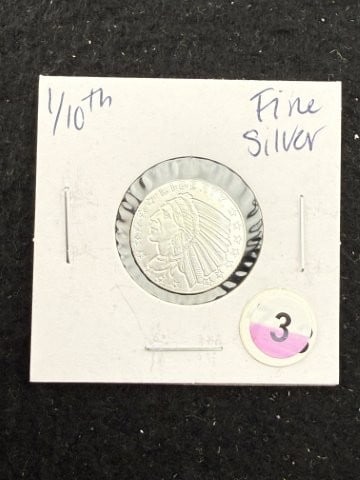 1/10th Fine Silver Coin: KEY WORDS: INDIAN ARTIFACT ARTIFACTS ARROWHEAD ARROWHEADS NATIVE AMERICAN MISSISSIPPIAN QUAPAW CADDO POTTERY COINS MORGAN DOLLAR PEACE DOLLAR SILVER COINS. All coins have been Sigma tested for