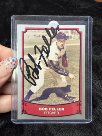 Bob Feller Hand Signed Authentic Autograph: KEY WORDS: INDIAN ARTIFACT ARTIFACTS ARROWHEAD ARROWHEADS NATIVE AMERICAN MISSISSIPPIAN QUAPAW CADDO POTTERY COINS MORGAN DOLLAR PEACE DOLLAR SILVER COINS. All coins have been Sigma tested for