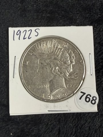 1922 S Peace Silver Dollar Coin: KEY WORDS: INDIAN ARTIFACT ARTIFACTS ARROWHEAD ARROWHEADS NATIVE AMERICAN MISSISSIPPIAN QUAPAW CADDO POTTERY COINS MORGAN DOLLAR PEACE DOLLAR SILVER COINS. All coins have been Sigma tested for authent