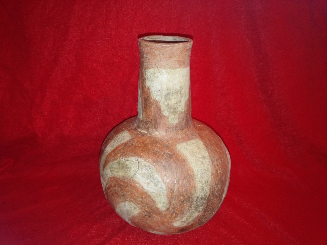 MISSISSIPPI RED & WHITE WATERBOTTLE: 9&1/2'T 6&1/2'W HAS MINOR PRESSURE CRACK HUGE, GREAT PAINT