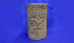 MAYAN CYLINDER VESSEL: CIRCA 600-800 B.C. 10&1/2'T6&1/2'D G9 FROM GUATAMALA VERY, VERY, FINE