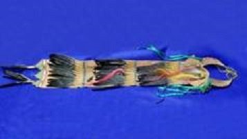 BEADED HORNED HEADDRESS: 1890-1930 (CROW STYLE) SOUTHERN PLAINS G-9 W-12' L-46' TURKEY FEATHERS