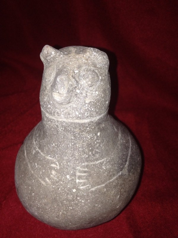 MISSISSIPIAN OWL WATERBOTTLE: 5'T 3&3/4'W 1 PROBE HOLE SOLID OTHERWISE FROM NE ARKANSAS
