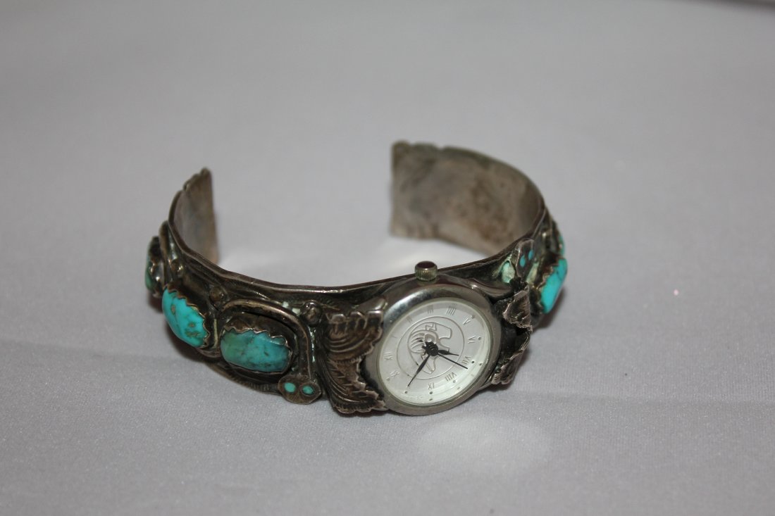 STERLING & TURQUOISE WATCH BRACLET (1 of 1)