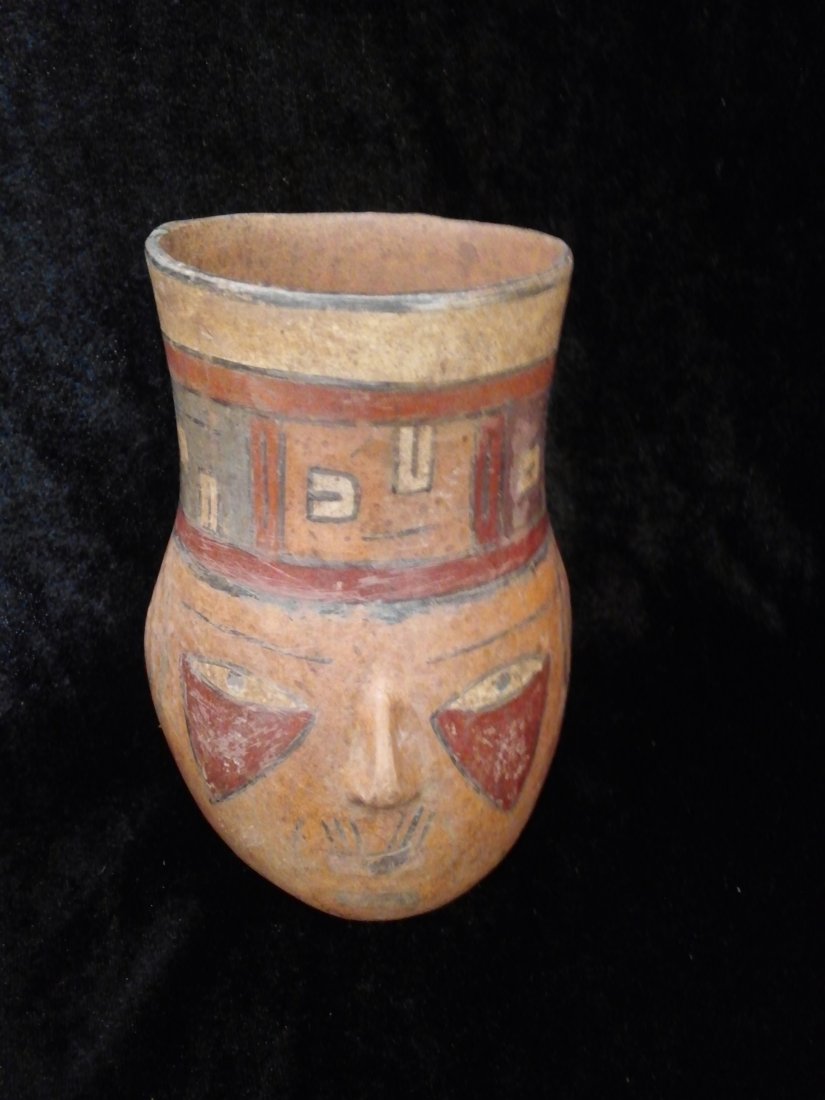MAYAN CUP HEAD MOTIF: FROM GUATEMALA 5 INCHES TALL 3 INCHES WIDE