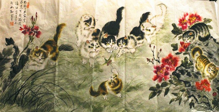 孙菊生，群猫图