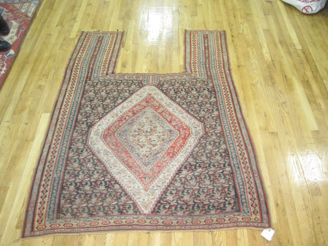 Antique senneh kilim horse cover: antique Seneh kilim 6.3 x 4.5This is a very rare horse cover in slit tapestry weave from the Kurdish tribes around the city of Senneh