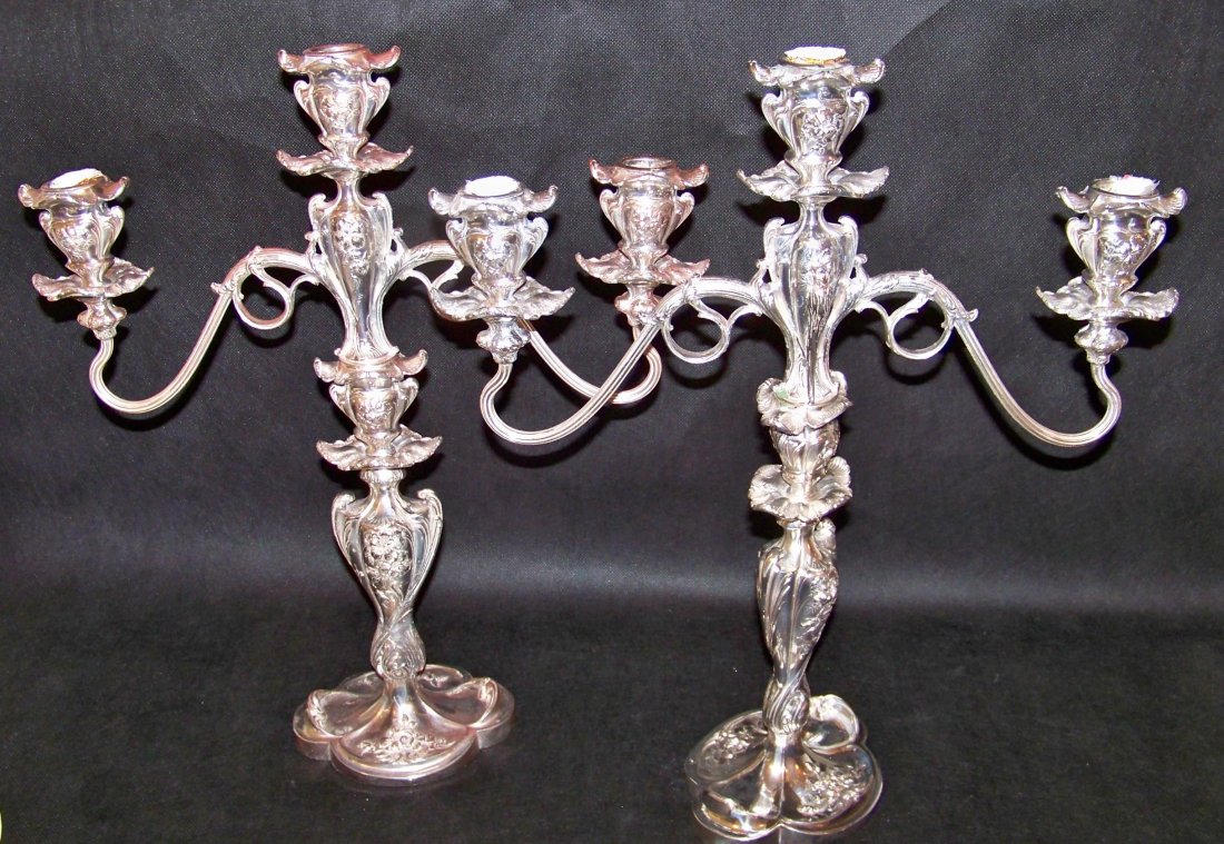 Pair of Pairpoint Art Nouveau Candleabra: Pair of Pairpoint Art Nouveau Candleabra, plated, 17" tall