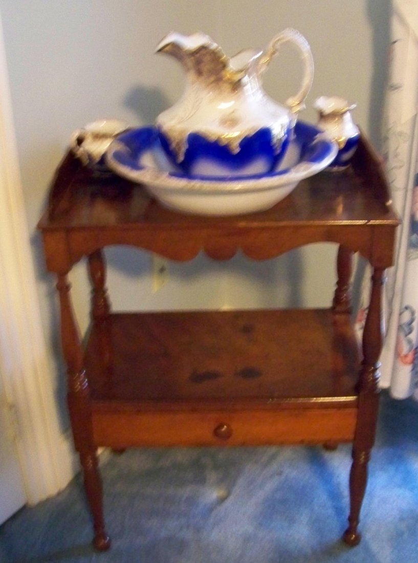 Mahogany Washstand with Drawer: Mahogany Washstand with Drawer (does not include bowl and pitcher set in picture)