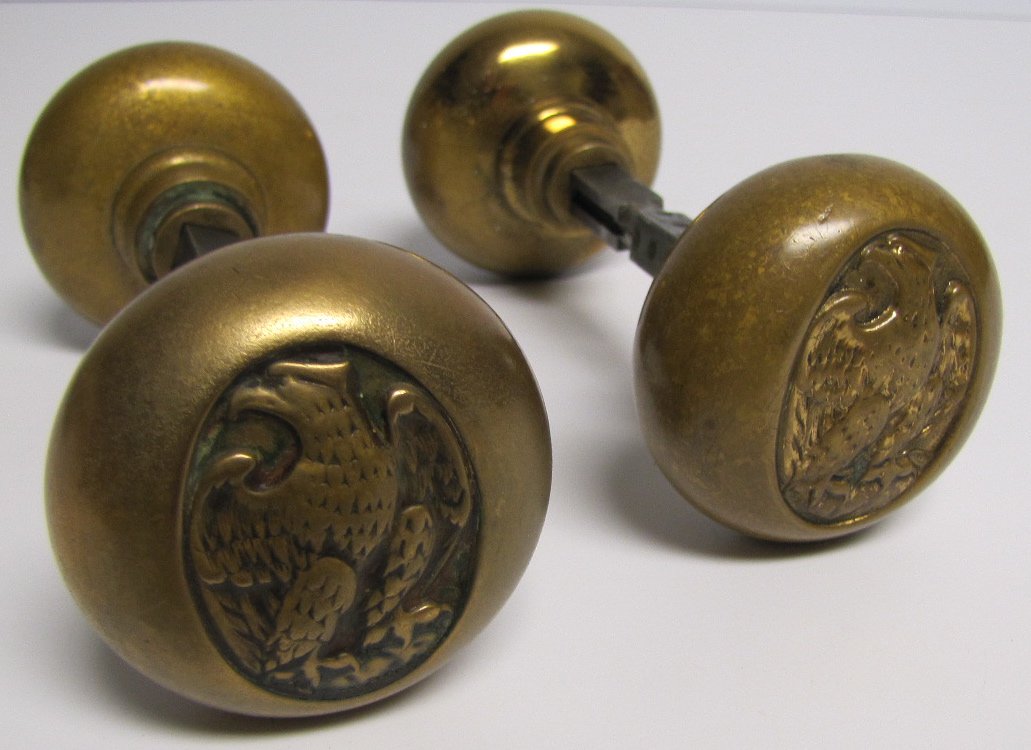 Pair of Patriotic Eagle Doorknobs: Pair of rare patriotic eagle doorknobs; believed to be Yale.