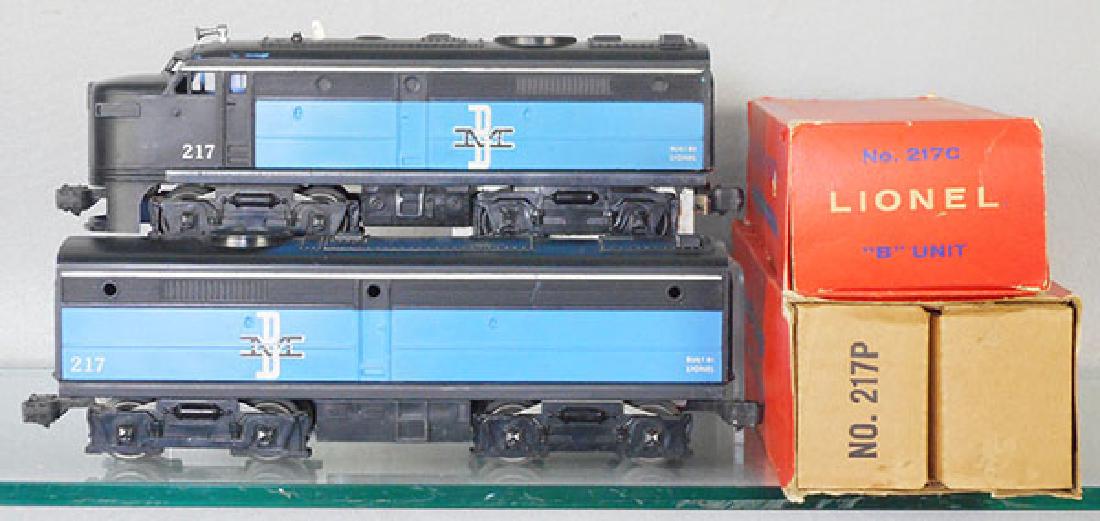 LIONEL 217 B&M ALCOS: O ga, 217 AB units, orig boxes minor wear, B unit box missing 1 end flap, C7.