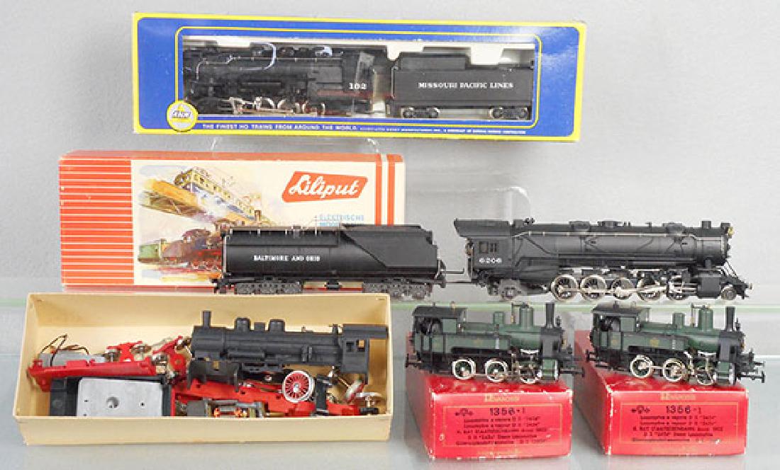 RIVAROSSI & LILIPUT LOCOS: HO ga, 2-rail, Liliput 102 Prussian kit, Rivarossi 2 #1356 K Bay St locos, 6206 B&O, MPL switcher, 4 orig boxes only, C7-9.