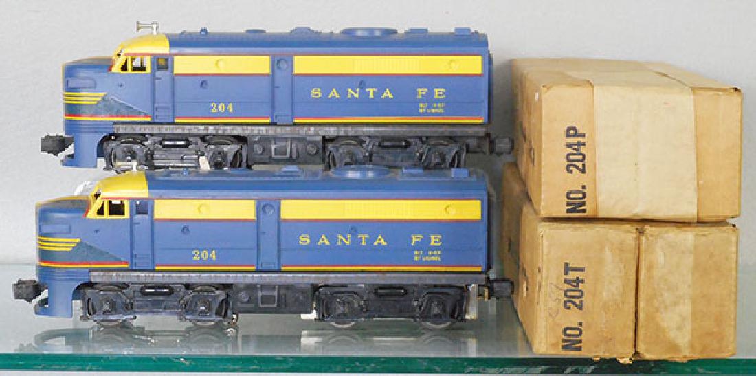 LIONEL 204 SANTA FE AA ALCOS: O ga, 204 AA units, nose decals have cracks, orig boxes minor wear & old waterdamage, C7.