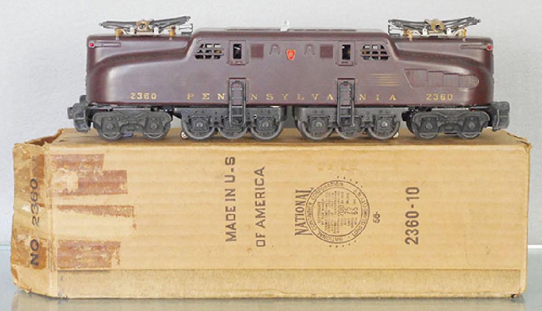LIONEL 2360 PRR GG1: O ga, tuscan, twin motors, stripes worn, orig box & insert worn, C7.