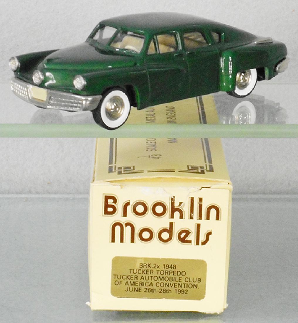 BROOKLIN 2X 1948 TUCKER TORPEDO: green, Tucker Automobile Club of America Convention, 1992, orig box & insert minor wear, C9.
