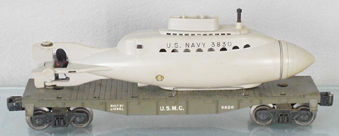 LIONEL 3820 MARINE SUBMARINE CAR: O ga, w/orig sub, C7-8.