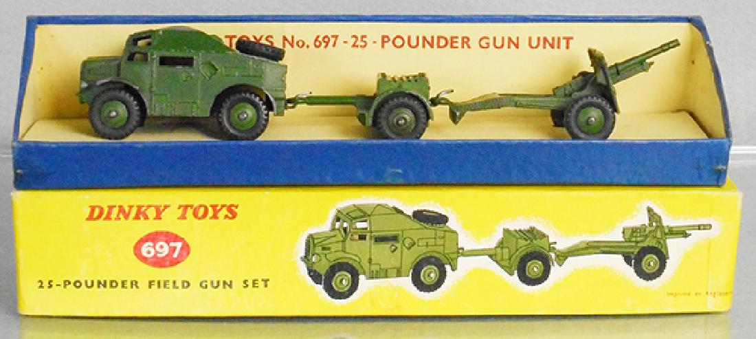 DINKY 697 ARMY SET: 688 Artillery Tractor, 687 Limber, 686 Field Gun, orig box & insert, C8.