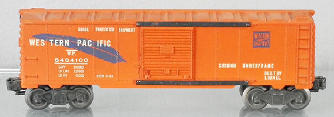 LIONEL 6464-100 WESTERN PACIFIC BOX CAR: O ga, 1 ladder has a chipped step, C7-8.