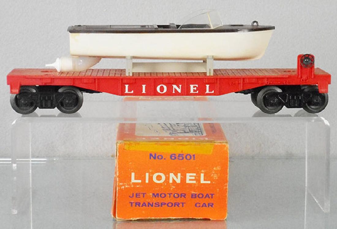 LIONEL 6501 JET MOTOR BOAT CAR: O ga, boat has crack on deck, orig box minor wear, C7.