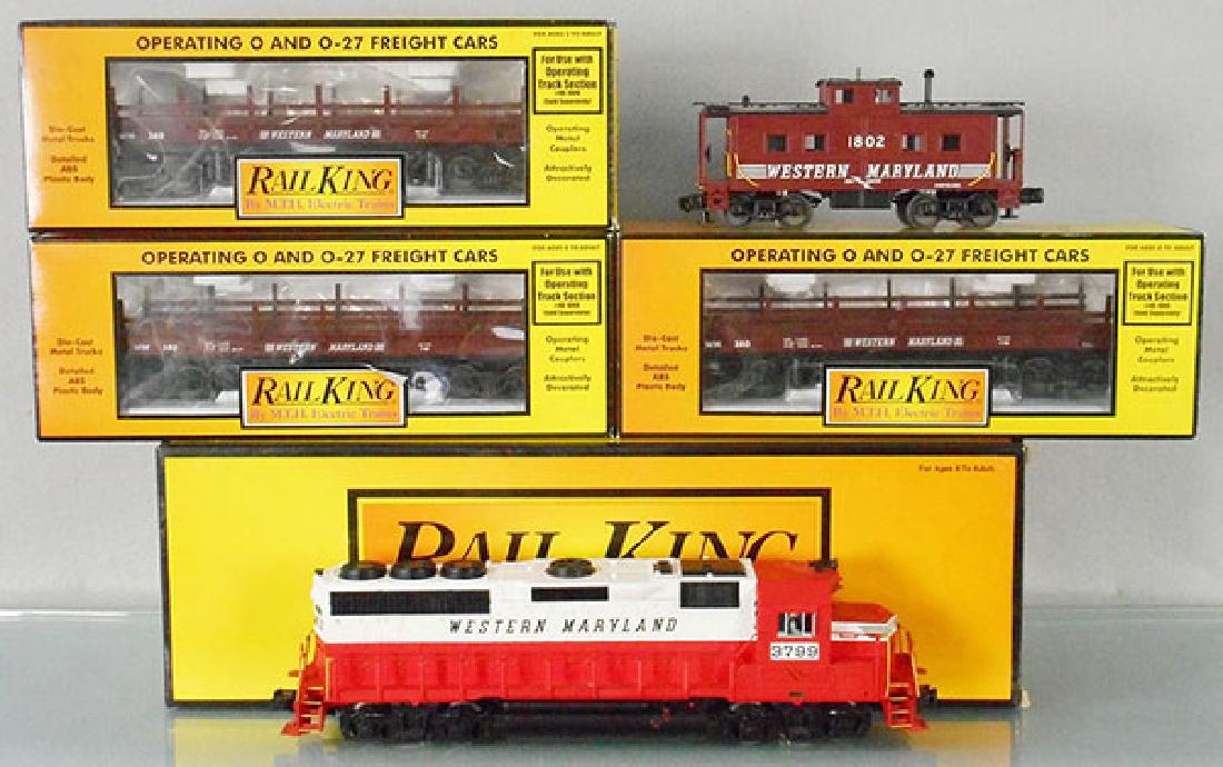 MTH WESTERN MARYLAND TRAIN SET: O ga, 30-2236-0 RS-3 loco, twin motors & sound, 3 #30-7648 & 1802 freights, 4 orig boxes only, C7-9.