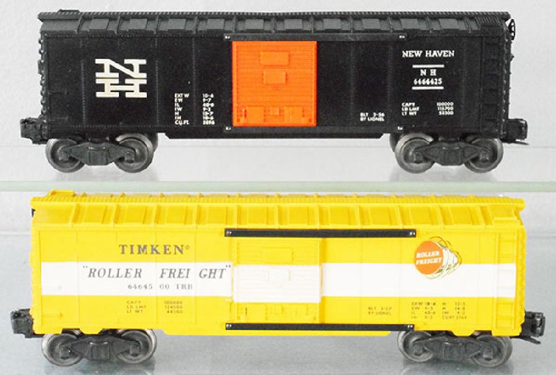 2 LIONEL 6464 BOX CARS: O ga, 6464-425 New Haven, 6464-500 Timken, C7-8.