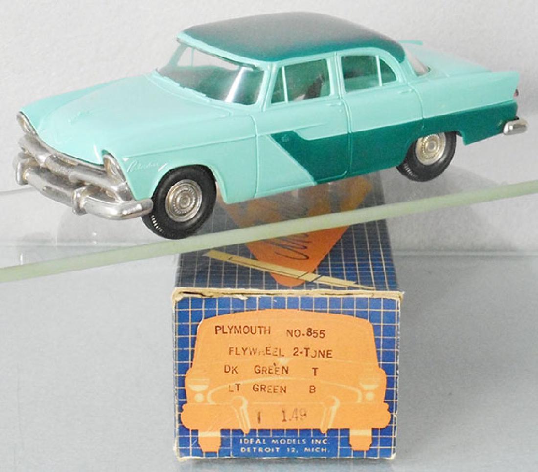 IDEAL-JOHAN 1955 PLYMOUTH BELVEDERE PROMO: 2-tone green, friction working, minor body warp, orig box minor wear, C8.