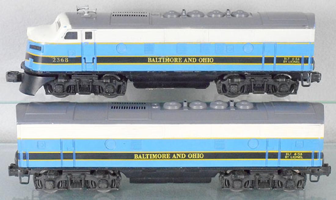 LIONEL 2368 B&O F3 DIESELS: O ga, some paint chips on power A, w/B unit, C7.