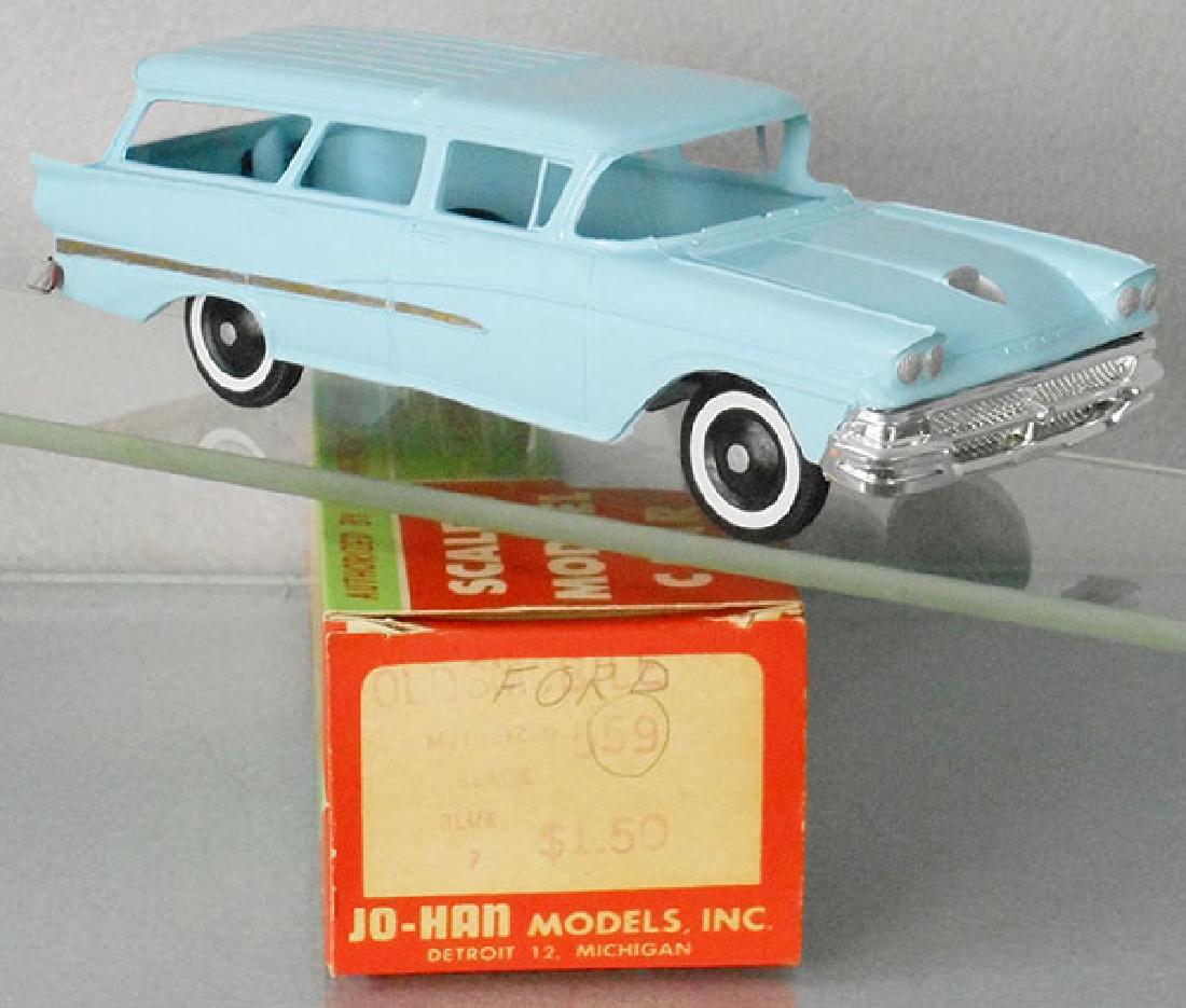 PMC 1956 FORD WAGON PROMO: blue, friction working, minor body warp, hub caps embellished, orig box incorrect to car, C8.