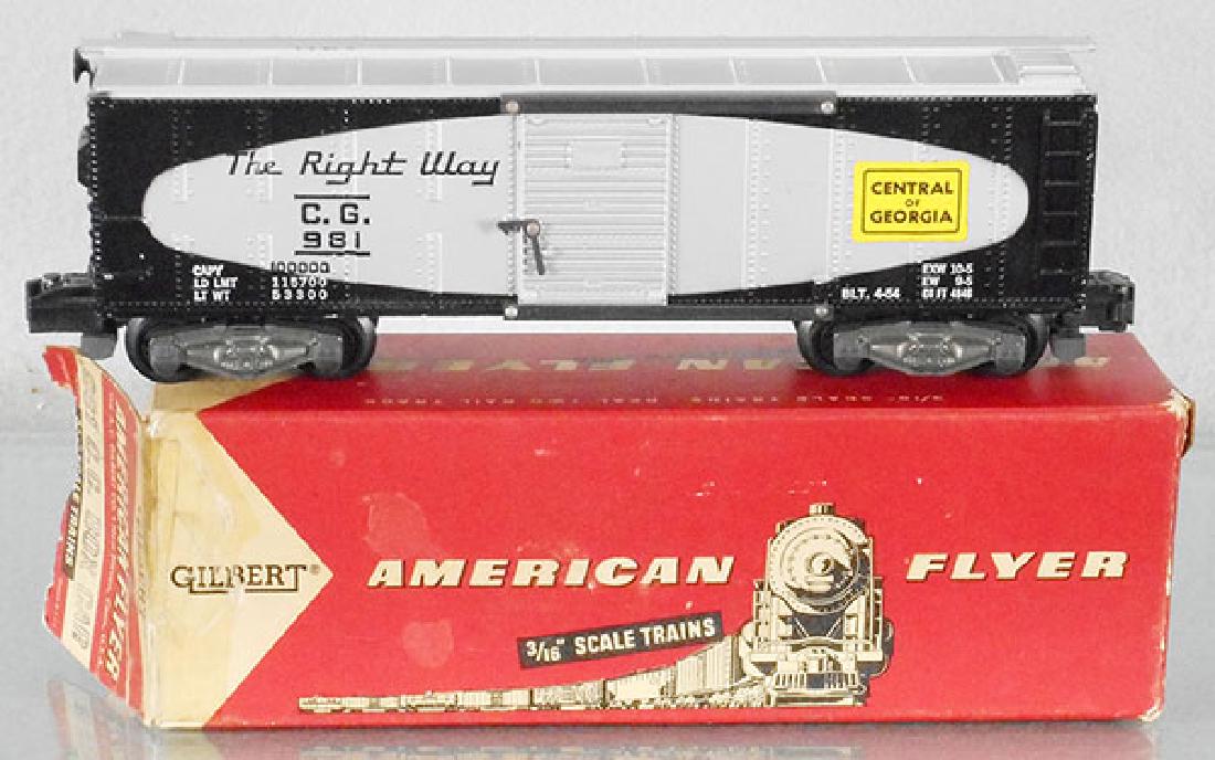 AMERICAN FLYER 981 CENTRAL OF GEORGIA BOX CAR: S ga, gloss black, ca 1956, orig box minor wear, C8.