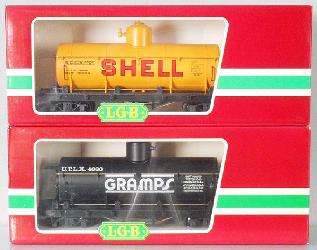 2 LGB TANK CARS: G ga, 4080Y04 & 4080Y02, orig boxes, C9.