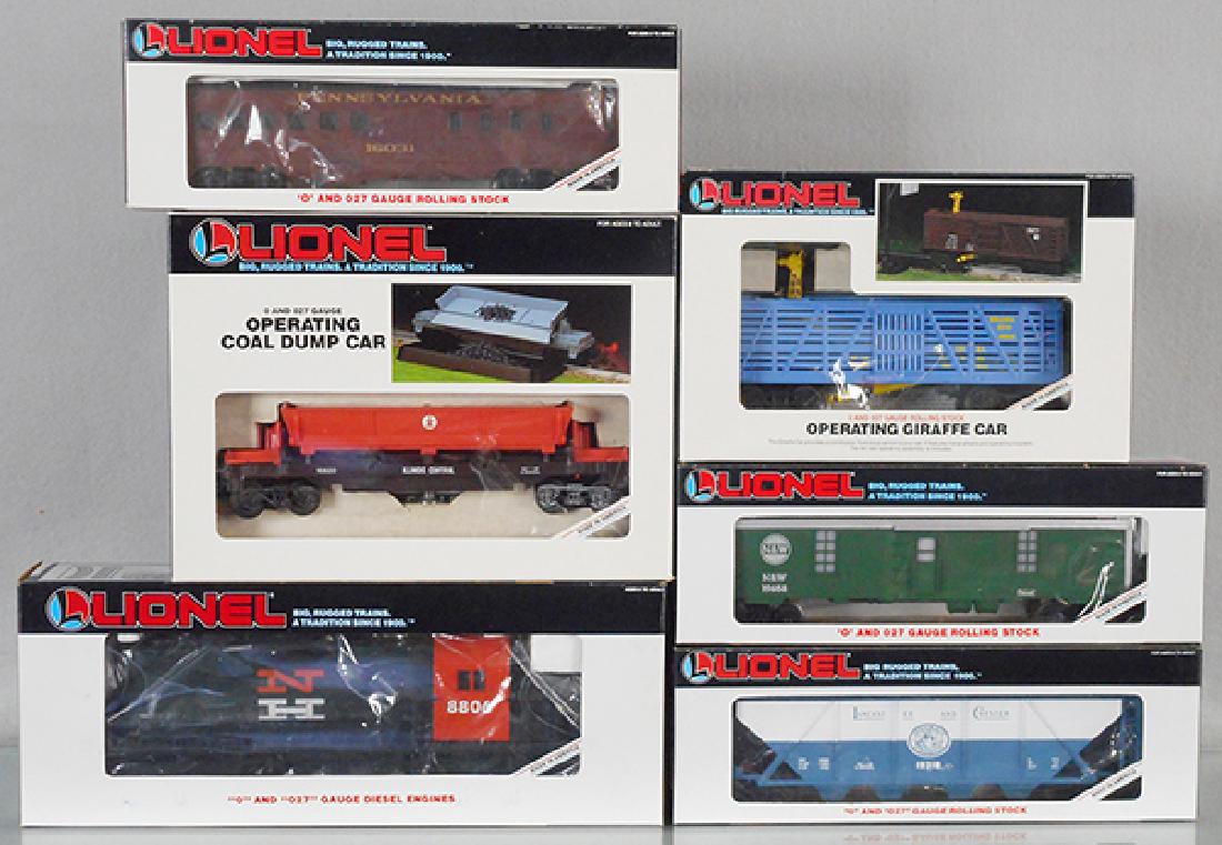 LIONEL TRAIN SET: O ga, 18806 New Haven loco w/cars 19310, 19658, 16031, 16605, 16600, orig boxes minor wear, C10.