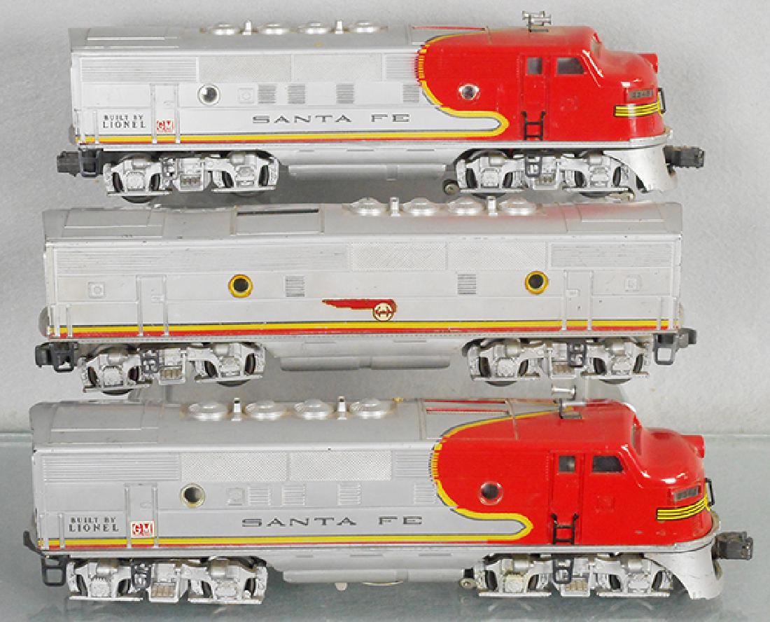 LIONEL 2343 SANTA FE ABA: O ga, 2343P, touch up spots on cab roof, 2343C A unit, 2343T tender, cabs have minor nose decal wear, screen tops, C5-6.