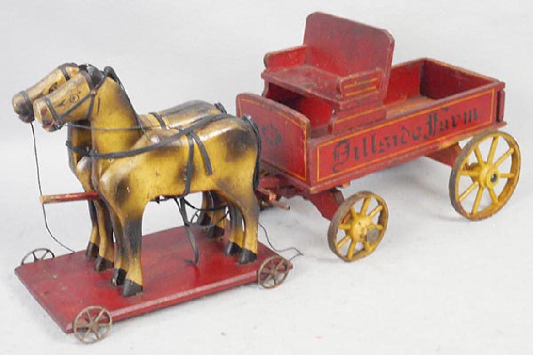 SA SMITH HILLSIDE FARMS WAGON: wood, 23 in long, some repair to rear axle support, C6-7.