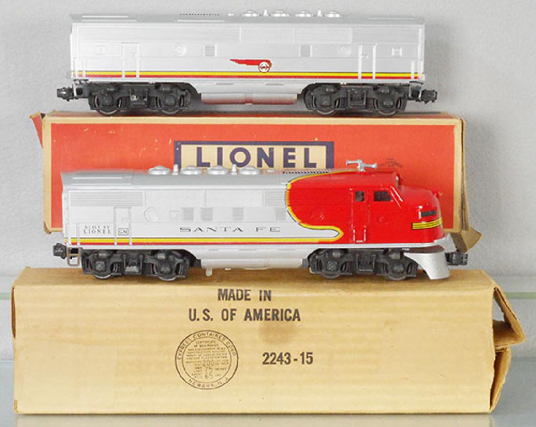 LIONEL 2383 SANTA FE AB DIESELS: O ga, 2383 AB diesels, w/2343 numberboards on power unit, 2243P & 2243C, orig boxes minor wear, C7-8.