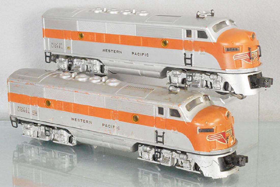 LIONEL WESTERN PACIFIC DIESELS: O ga, 2355 power unit, 2345 tender, both have nose decal wear, C4-5.