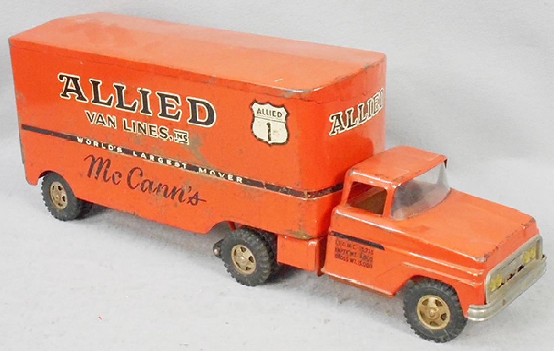 TONKA 1963 ALLIED VAN LINES: painted pressed steel, Movers name added, decal backgrounds are darkening, rear doors intact, some scratches & dents, C4.