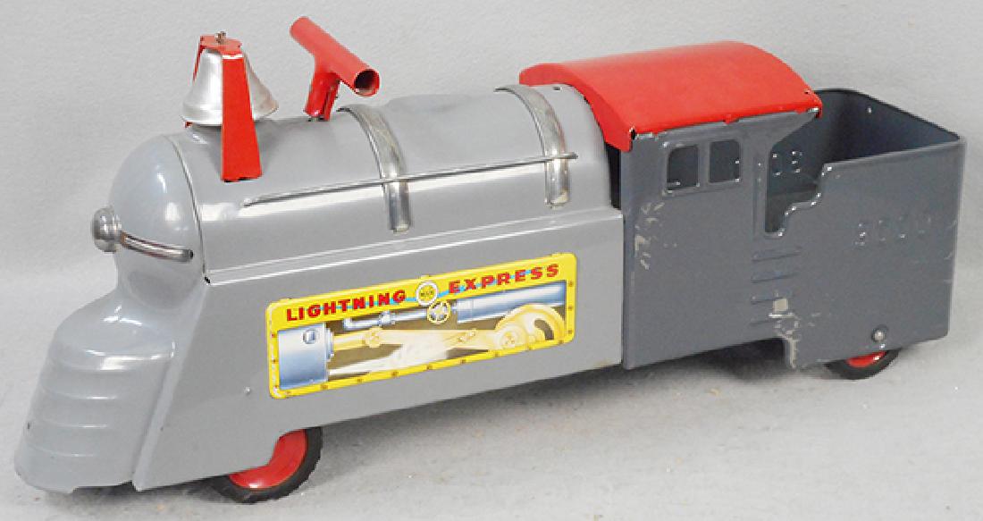 MARX LIGHTNING EXPRESS: painted pressed steel, 27 in long, scratches are shown on 1 side, C8-9.