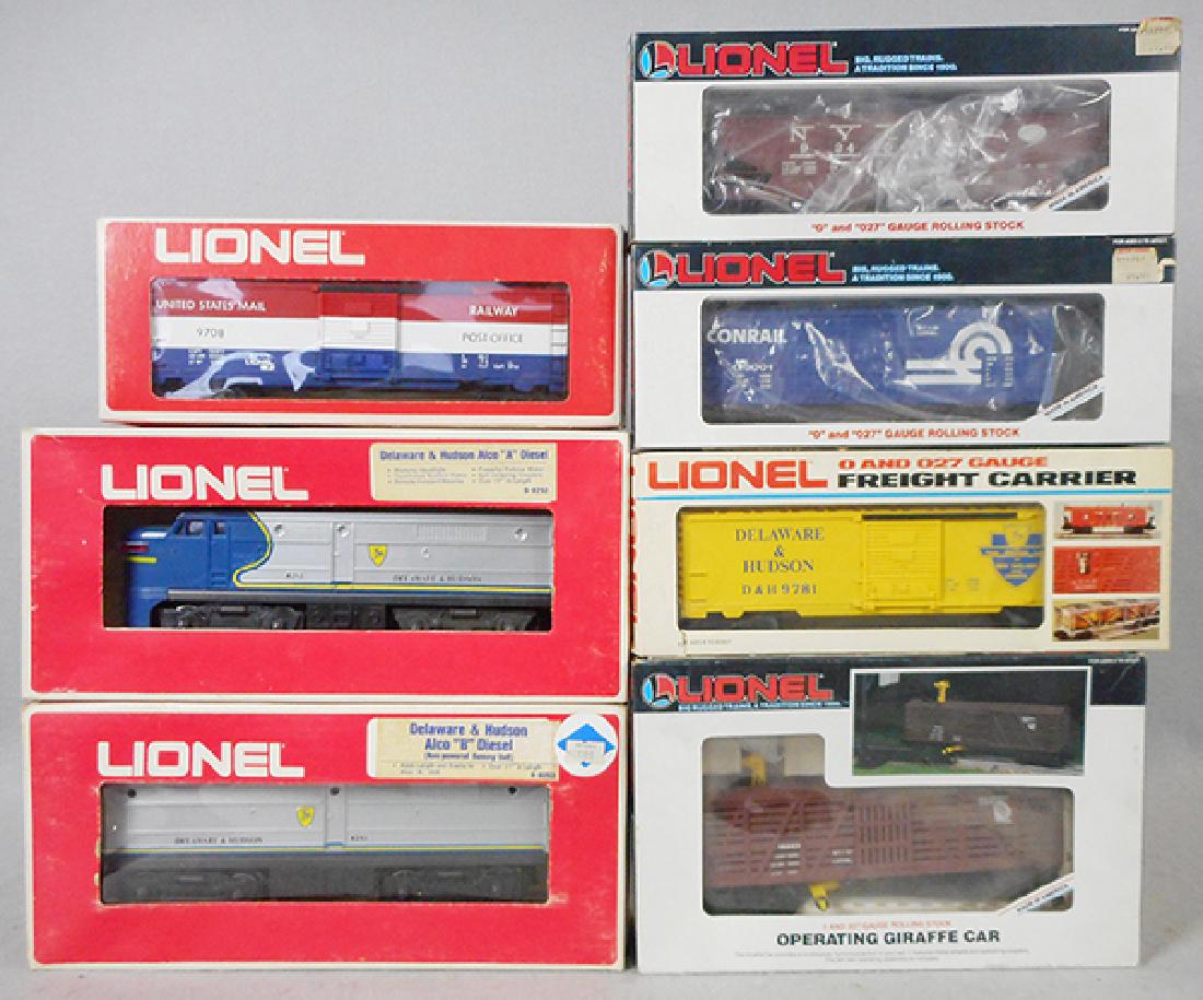 LIONEL TRAIN SET: O ga, 8252 & 8253 Alco AB diesel w/cars 9781, 9240, 9708, 9035, 16603, orig boxes minor wear, C8-9.