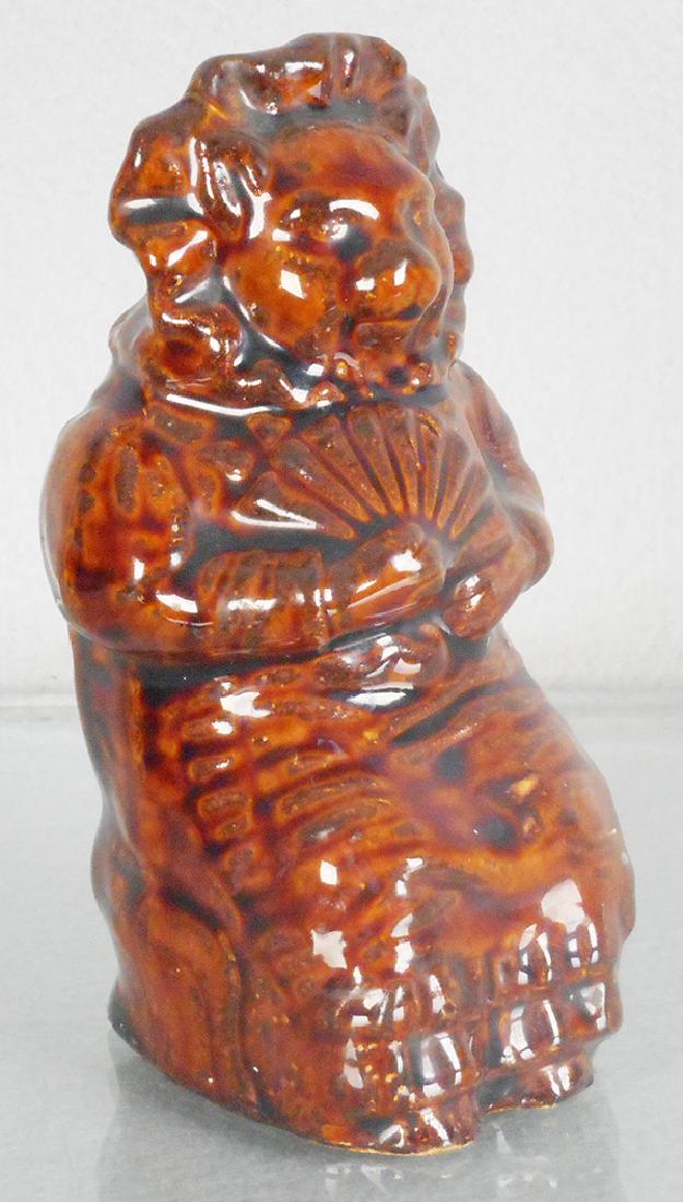WITCH BANK: English, 1850, treacle earthenware, 5 1/2 in, paper lable residue on back, C8-9.