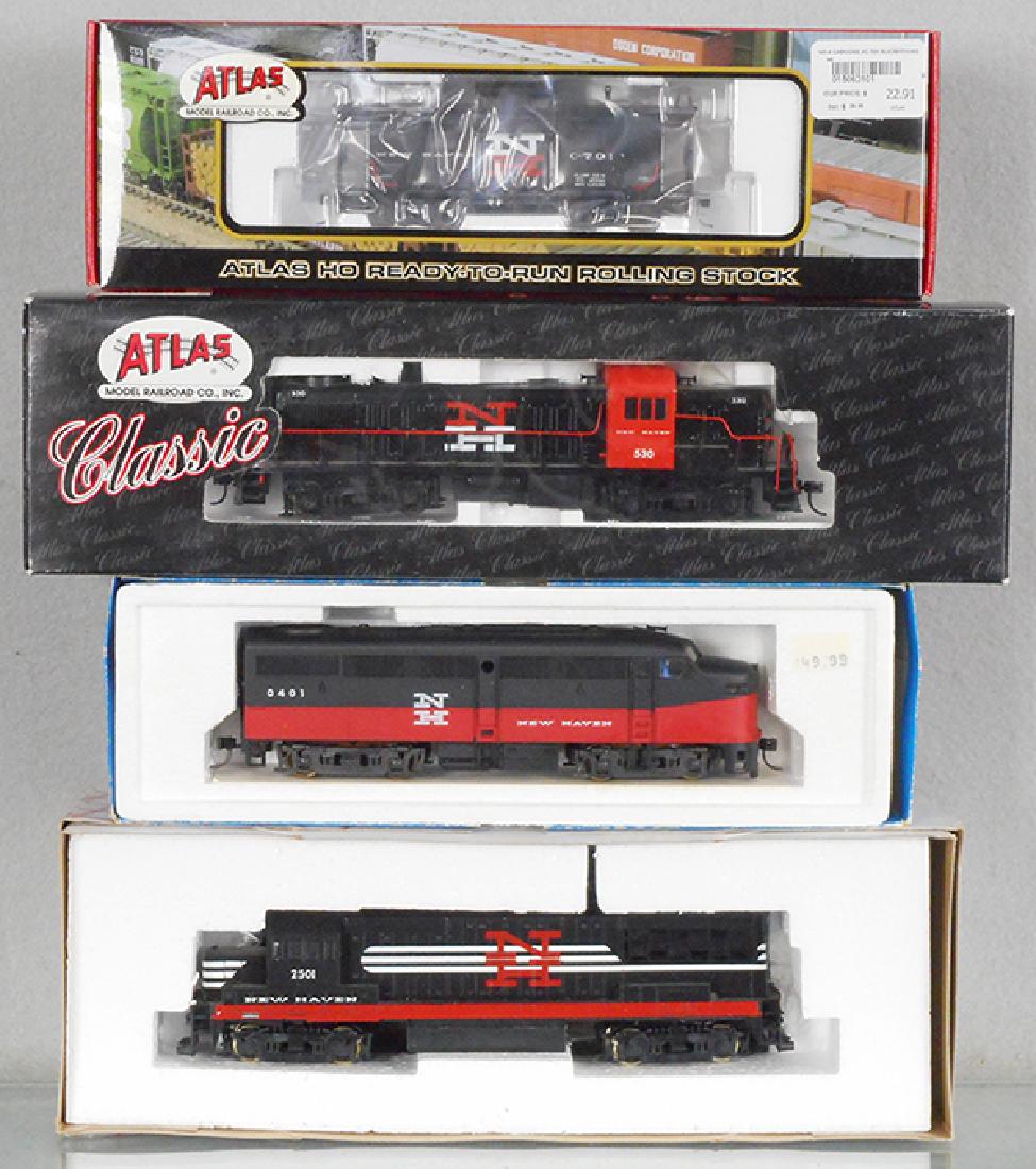 3 NEW HAVEN LOCOS: HO ga, 2-rail, Stewart Hobbies 7202, Atlas 530 loco, 6310-1 caboose, E&R 1005 loco, orig boxes & inserts, C8-9.