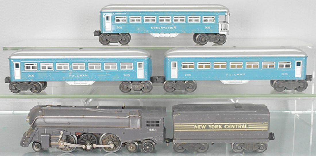 LIONEL TRAIN SET: O ga, 221 loco, 221W tender, gray, 2 #2430 Pullmans, 2431 obsv, cars have flying shoe trucks, C5-6.