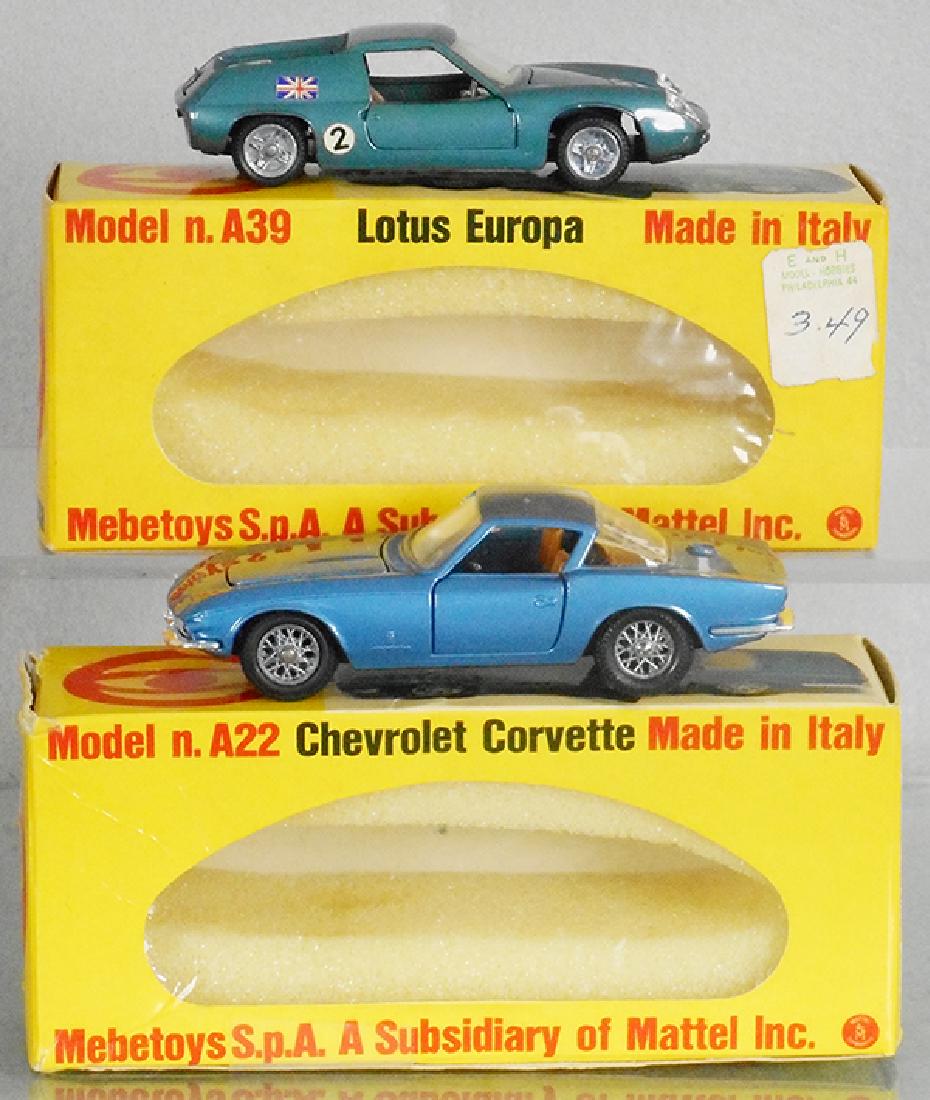 2 MEBETOY AUTOS: A39 Lotus Europa, A22 Corvette Rondine, orig boxes & inserts, C9.