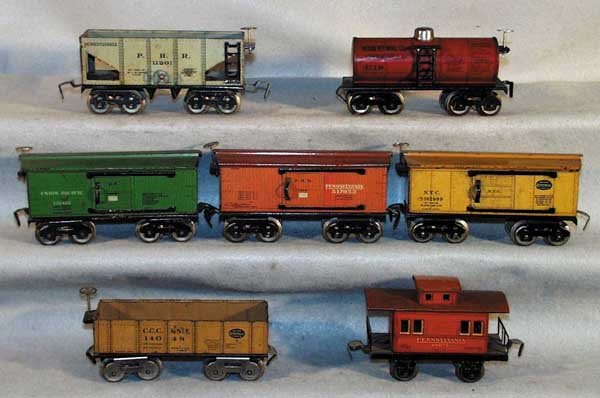 DORFAN CARS: 1 of each box car, hopper, tank car, gondola, bobber caboose, PA box car has touch up, C4-5.