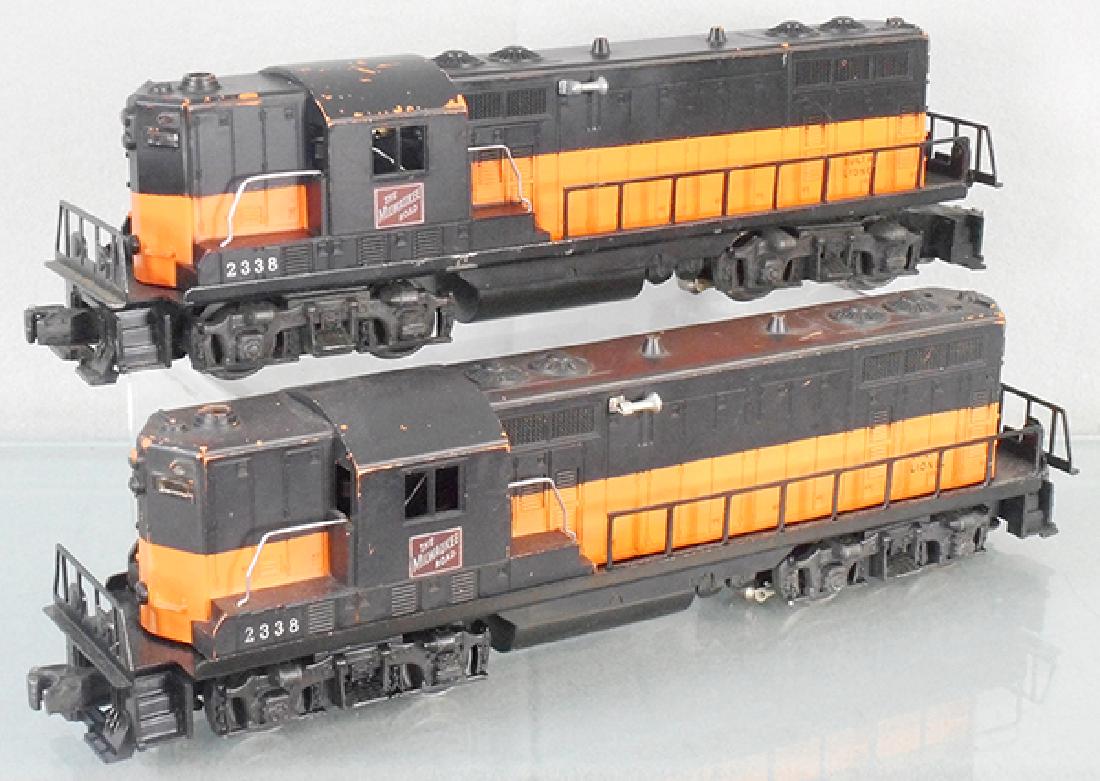 2 LIONEL 2338 MILWAUKEE RD GP7: O ga, 1 has small dents on corner, C5.