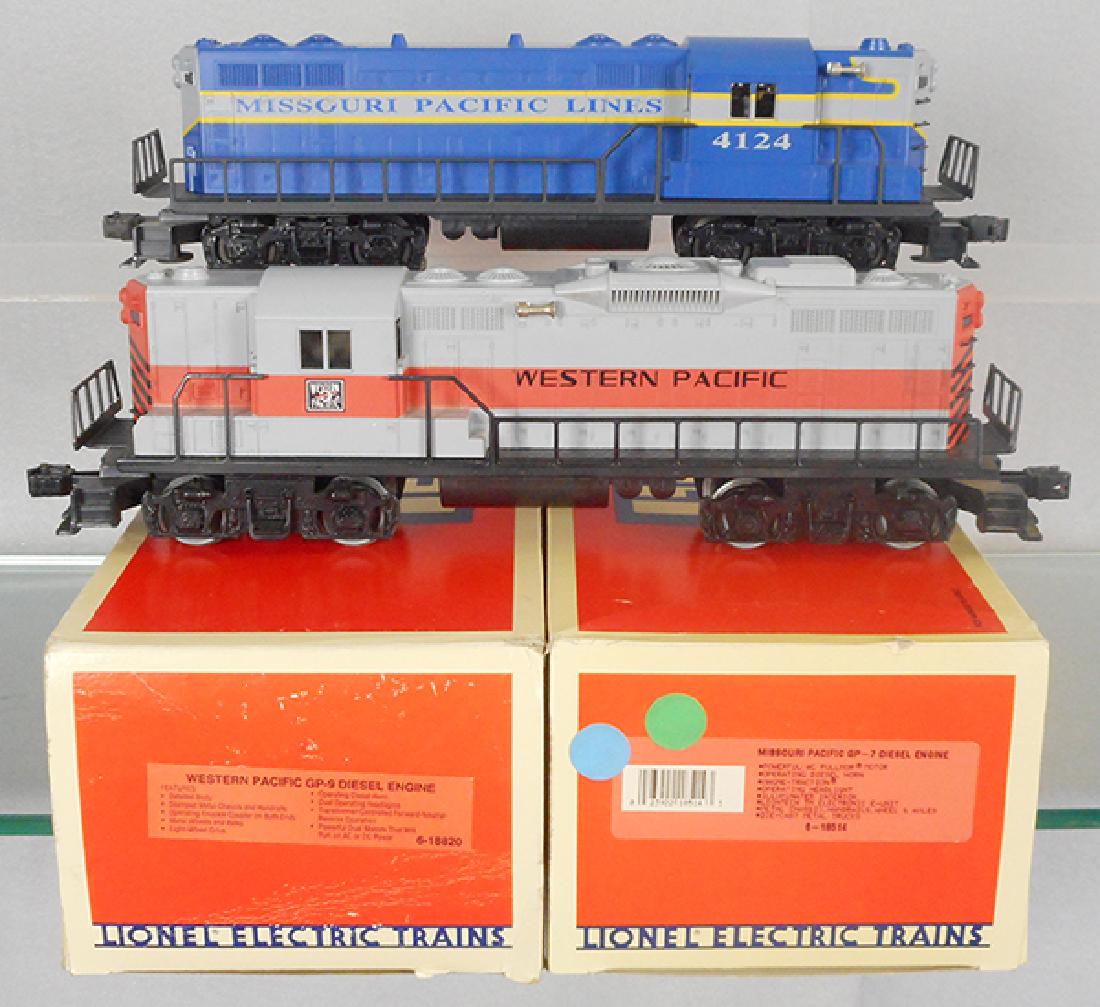2 LIONEL DIESELS: O ga, 18820 Western Pacific GP9 diesel power unit, 18514 Missouri Pacific GP7 power unit, orig boxes minor wear, C8-9.
