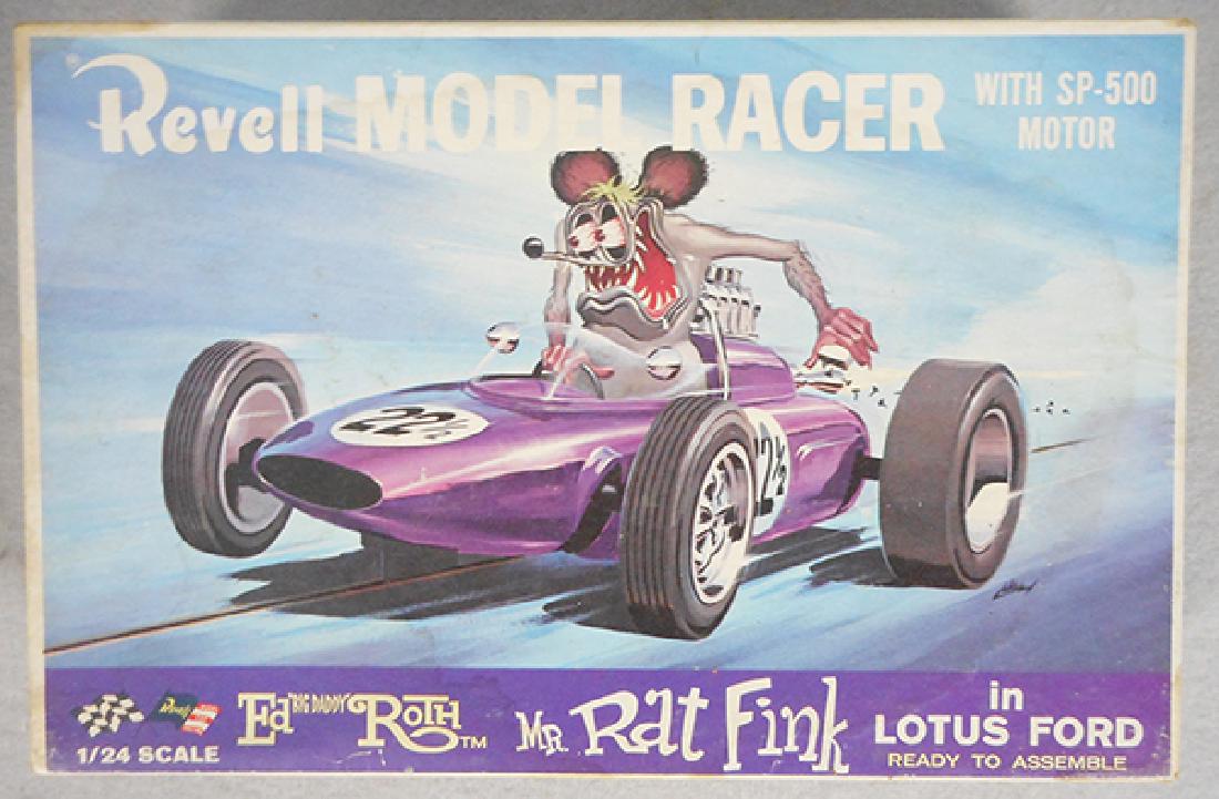 REVELL R3180-600 RAT FINK RACER: Lotus Ford unbuilt slot car, parts are factory sealed, orig box & insert minor wear, C9.