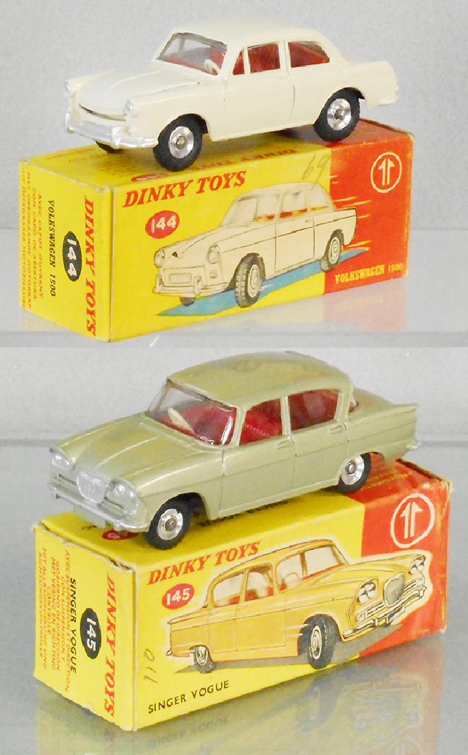 2 DINKY AUTOS: 144 Volkswagen 1500, white, 145 Singer Vogue, green, orig boxes minor wear, C8-9.