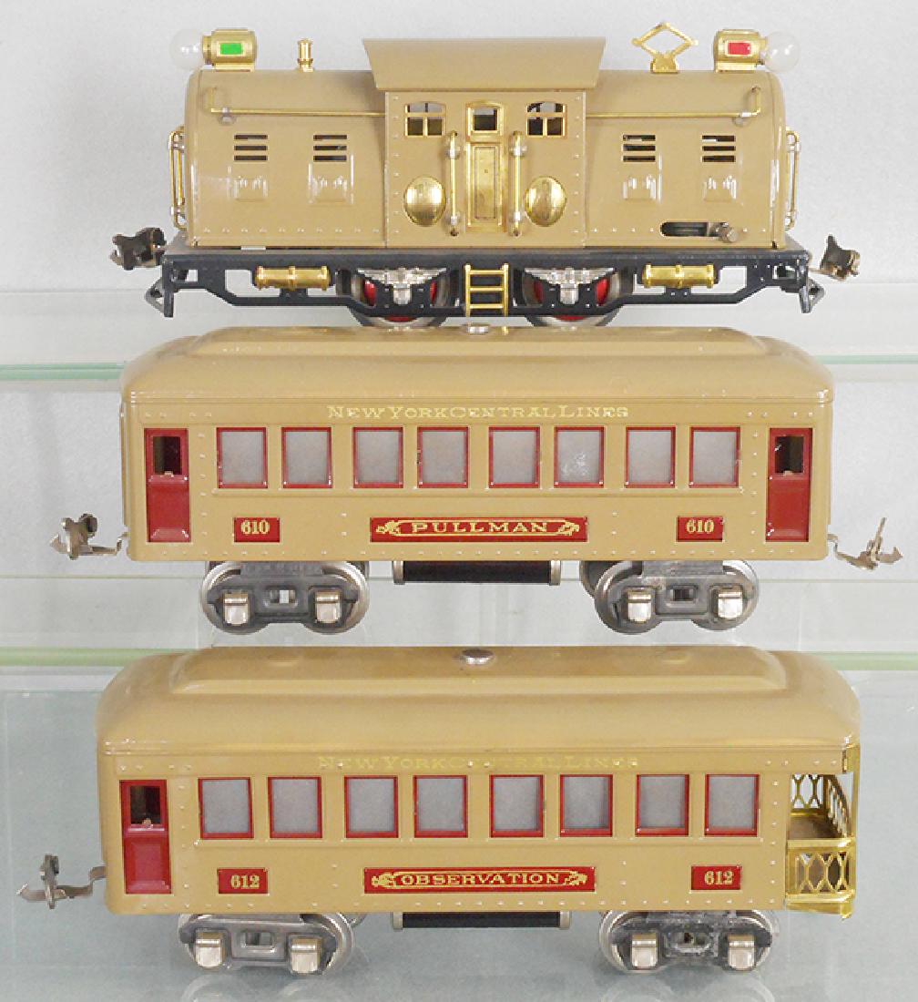 LIONEL TRAIN SET: O ga, 254 loco, orig die cast wheels exploding, 610 Pullman, 612 obsv, restored in mojave, C8.